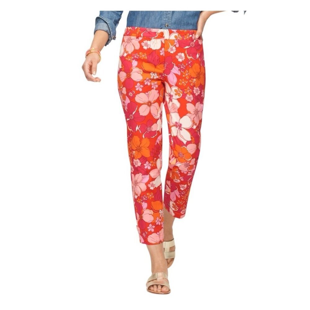 Talbots Pink Floral Preppy Retro Floral Casual Perfect Crop Pants Size 2